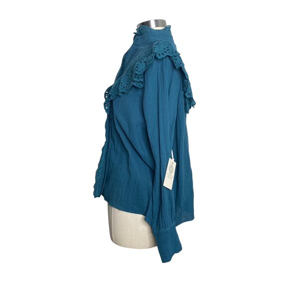 NWT Hyacinth House Teal Eyelet Tatum Blouse - Picture 2 of 6